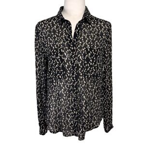 Cloth & Stone Button Down Shirt Women XS Black Animal Print Gauzy Career Sheer
